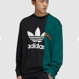 Adidas Men’s Crewneck Sweatshirt Trefoil Split Logo Black Green Large Streetwear